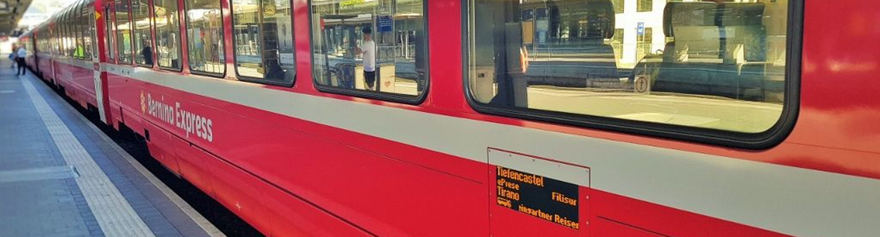 The Bernina Express to Tirano waits to depart from Chur