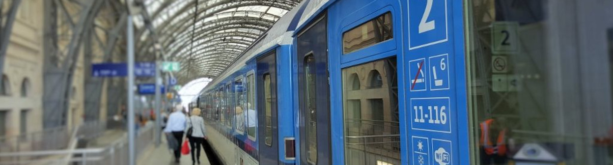 Exterior of Czech train at Dresden on a Praha - Hamburg journey