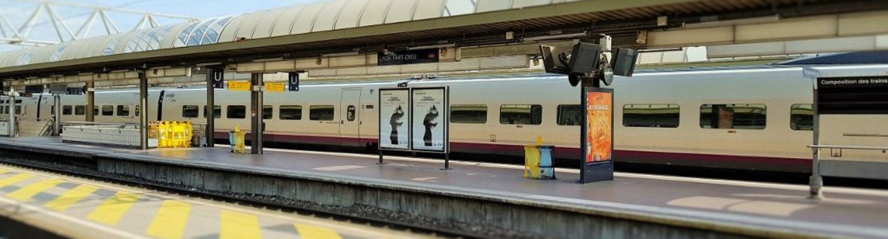 An AVE 100 train being used on the Lyon to Barcelona RENFE-SNCF service