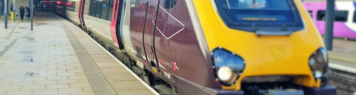 ...while a 5 coach CrossCountry Voyager train awaits departure from Leeds