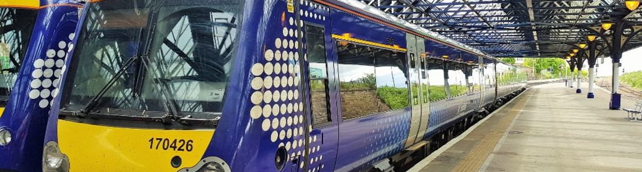 A ScotRail Turbostar train has arrived in Dundee