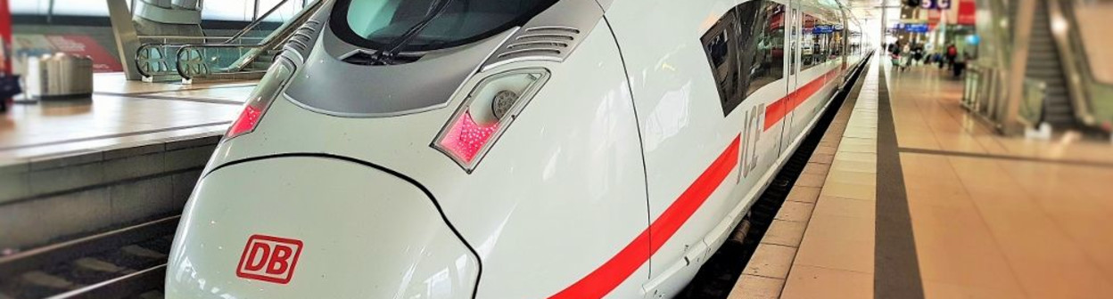 An ICE 3 Velero train in the station at Frankfurt Airport