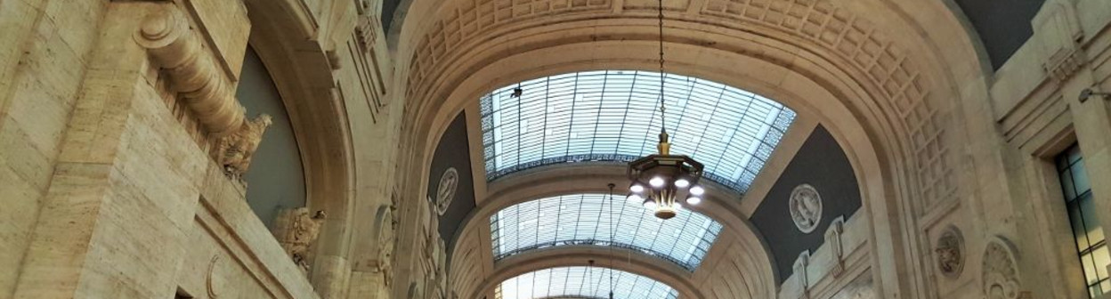 The main departure hall at Milan's main station that sits behind the concourse