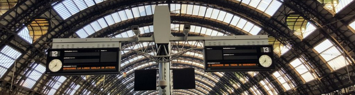 The central roof span of Milano Centrale viewed from the departure concorse