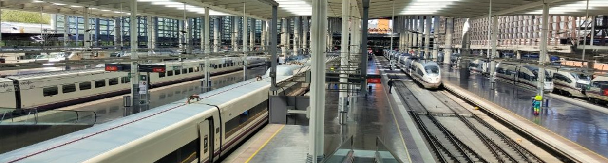 A view from a moving walkway that you take up to level 1 when arriving by high speed train