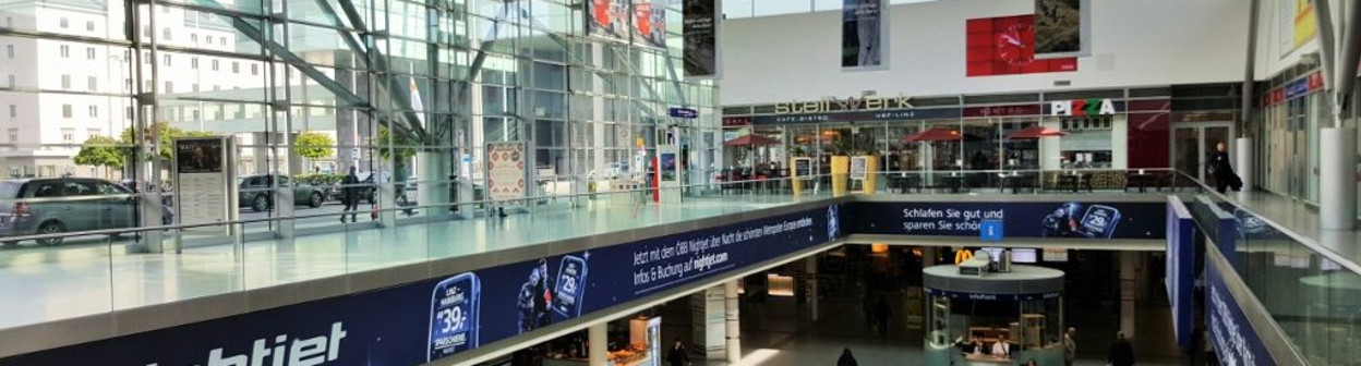 Looking down on to the lower level at Linz Hbf from where the trains and trams can be accessed