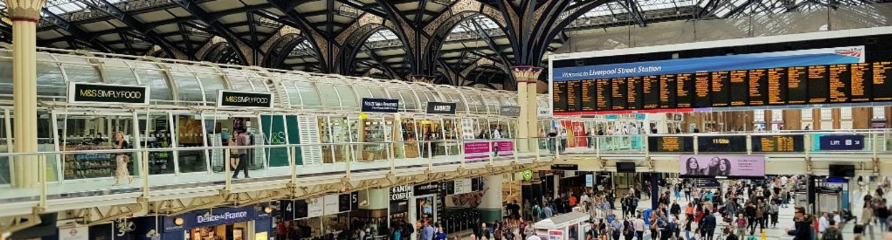 Looking across the end of the station that the Stansted Express and trains to Cambridge depart from