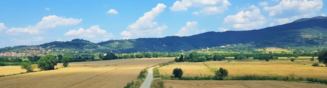 North of Rome, from the right there are distant views of the Apennine foothills
