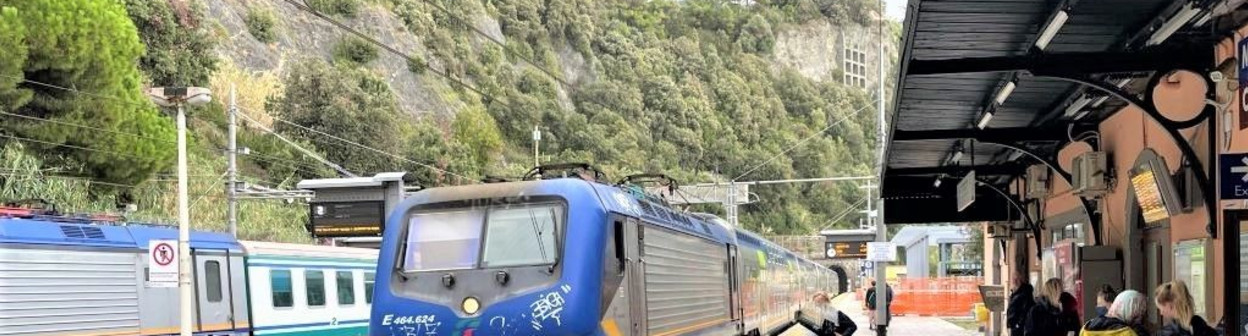 A train arrives in Monterosso