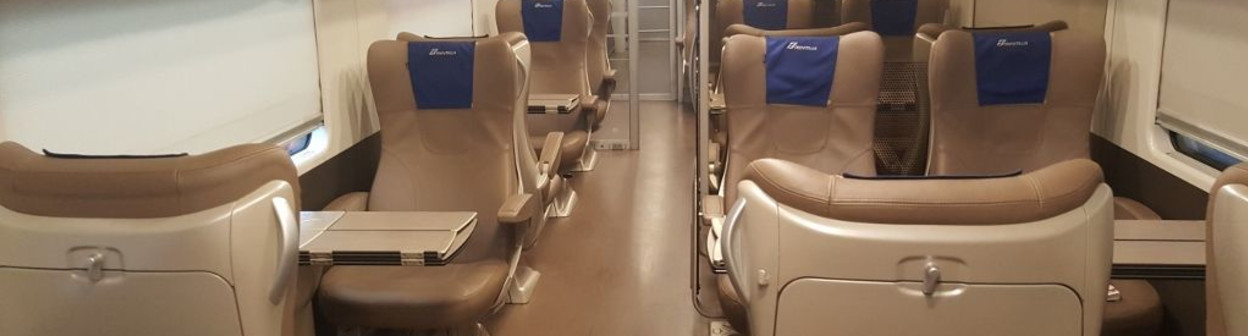 The Business Class seating saloon on a Frecciarossa 1000 train