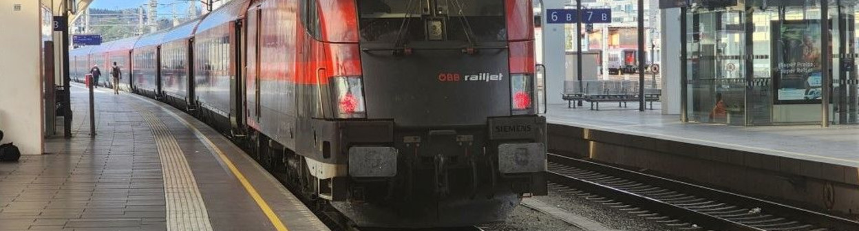 A Railjet train awaits departure from Salzburg