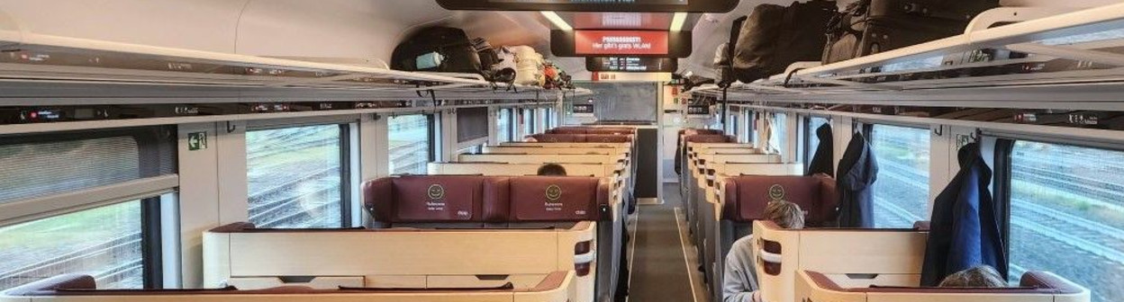 A First Class seating saloon on a New Generation Railjet train