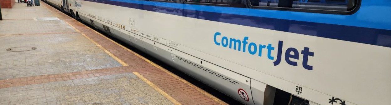 Exterior of a ColmfortJet train operated by the Czech national rail operator, CD