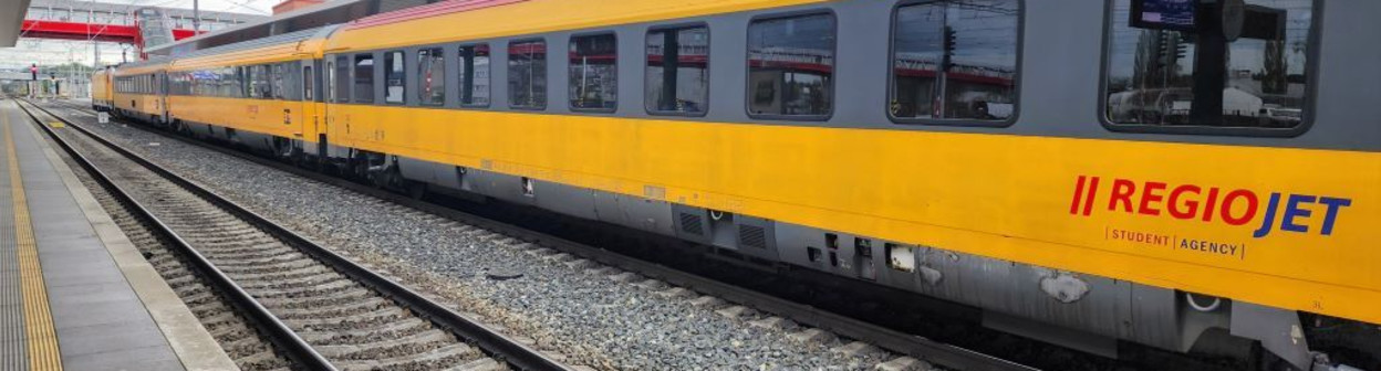 A Regiojet train departs for Prague
