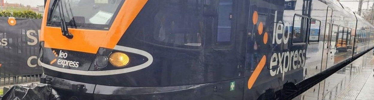 A Leo Express train awaits departure from Praha hl.n