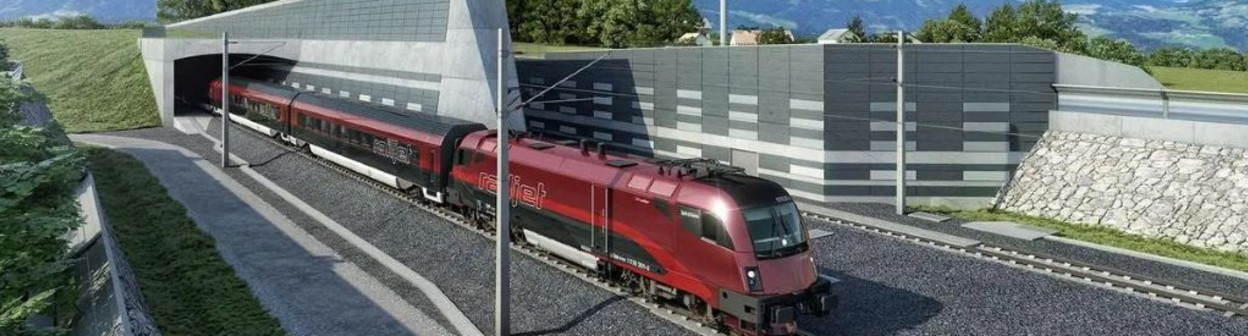 An artist impression of a train using the Koralmbahn