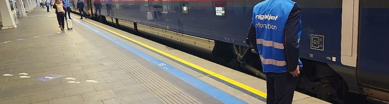 A sleeper train awaits departure from Vienna