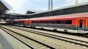 A side view of a Railjet train - the top tier OBB trains