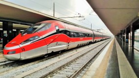 A full side view of a Frecciarossa 1000 train - two of these trains can be joined together