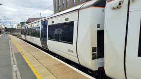 An Electrostar train operated by Greater Anglia awaits departure from Cambridge