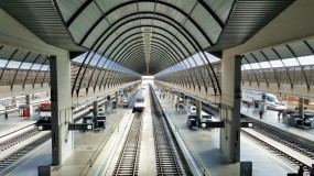 Looking down on the vias (platforms) at Sevilla Santa Justa from the bridge that spans the station