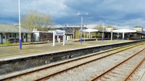 Looking along platforms 7 and 8 at Plymouth station