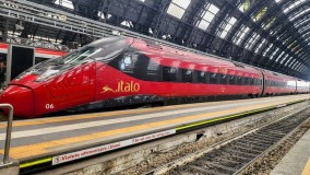An Italo train has arrived at Milano Centrale