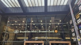 The main entrance to Bruxelles-Midi on Place Victor Horta