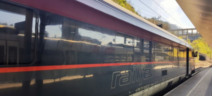 A Railjet awaits departure from Feldkirch