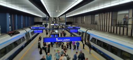 EIP trains on both sides of a peron/platform at Warszawa Centralna station