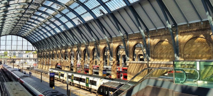 Trains operated by multiple companies await departure from King's Cross station