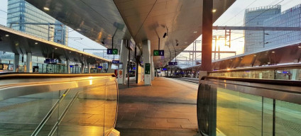 The sun sets over Wien Hbf