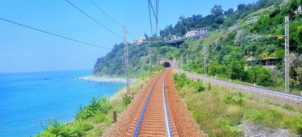 The view through the rear door of the IC train to Sicily