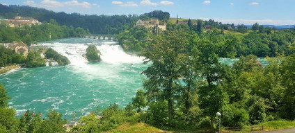 The stunning Schaffhausen Falls can be seen on the right