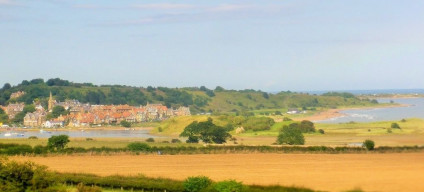 The village of Alnmouth with the North Sea beyond