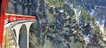 Crossing the Landwasser Viaduct on the Samedan to Chur train