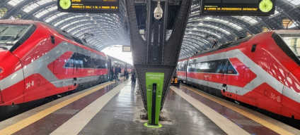 Two Frecciarossa 500 trains await departure from Milano Centrale
