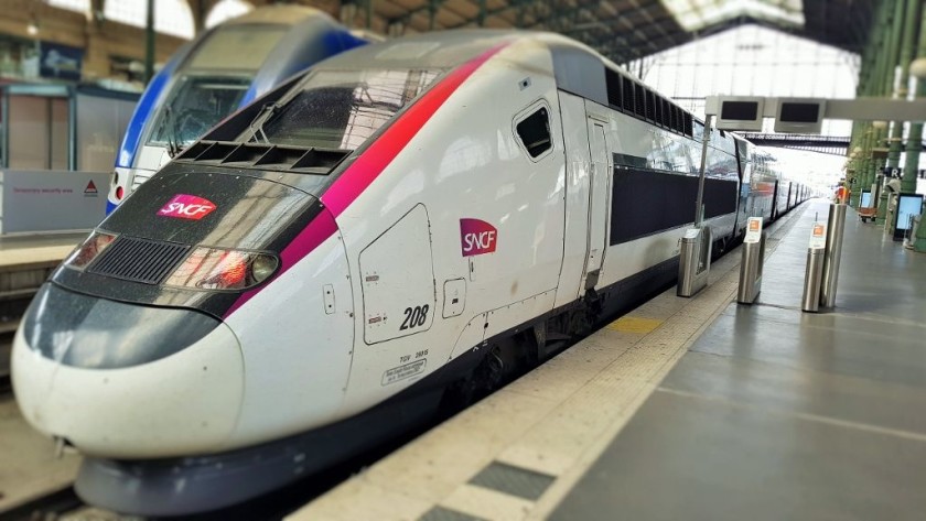 A TGV Duplex in the carmilion/grey exterior livery