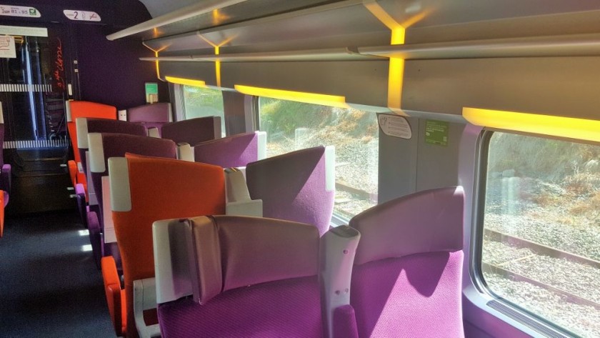 A 2nd class seating saloon on a TGV Atlantique train