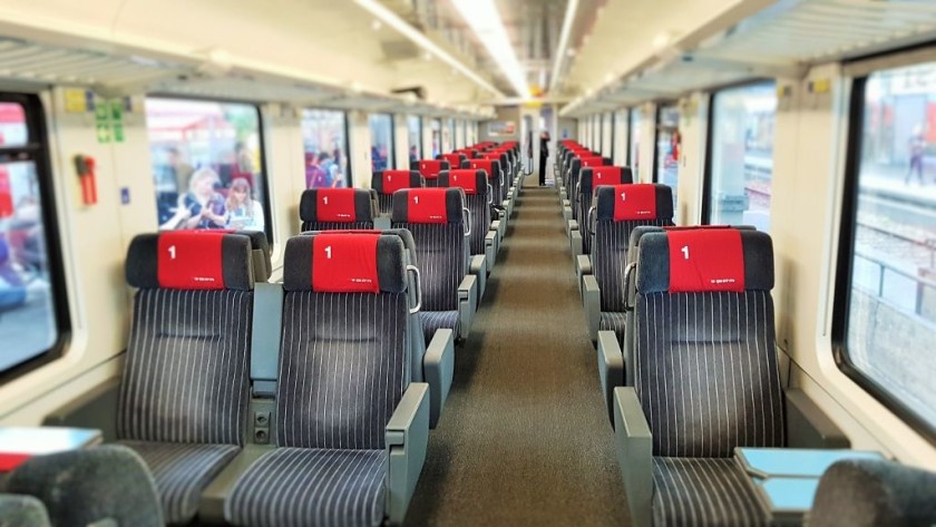 1st class seating saloon on a IV coach on a single deck SBB IC train