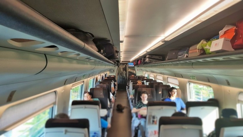 The 1st class seating saloon on an ETR 485 train being used on a Frecciargento service