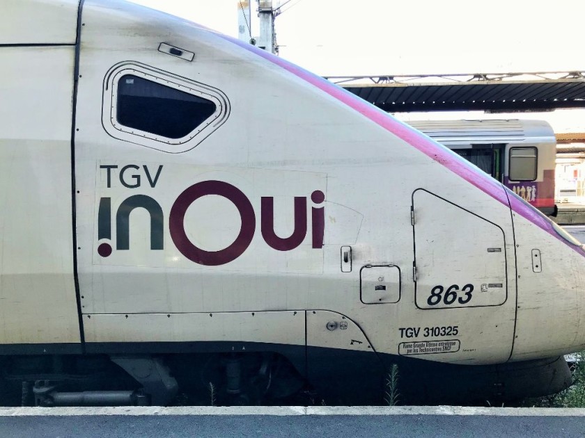 The 'inOui' branding which French national operator SNCF is applying to its standard TGV services.