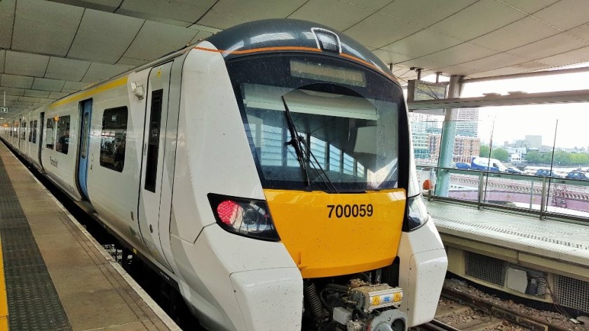 A Thameslink 700 train has arrived in the terminus part of Blackfriars station