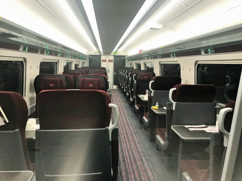 An evening view of the First Class seating saloon