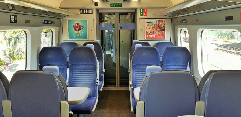 The smart sliding doors allow for easy movement through the train
