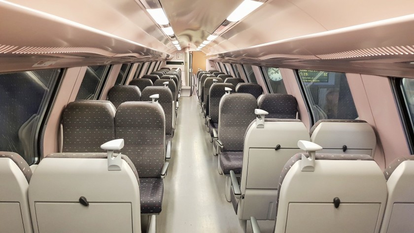 A Second class upper deck on a double-deck Belgian IC train