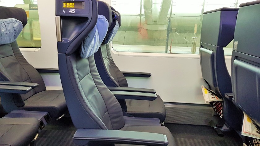 The airline style class 1. seats, the reservation info is the yellow text