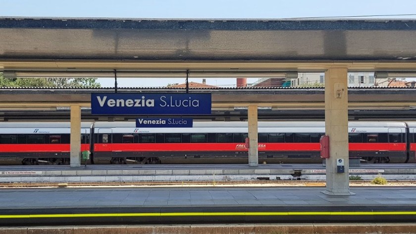 A Frecce train await departure from Venezia/Venice