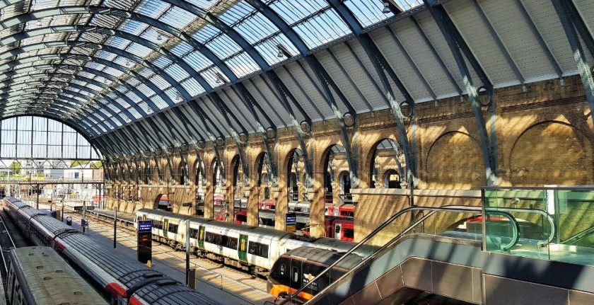 Trains operated by multiple companies await departure from King's Cross station