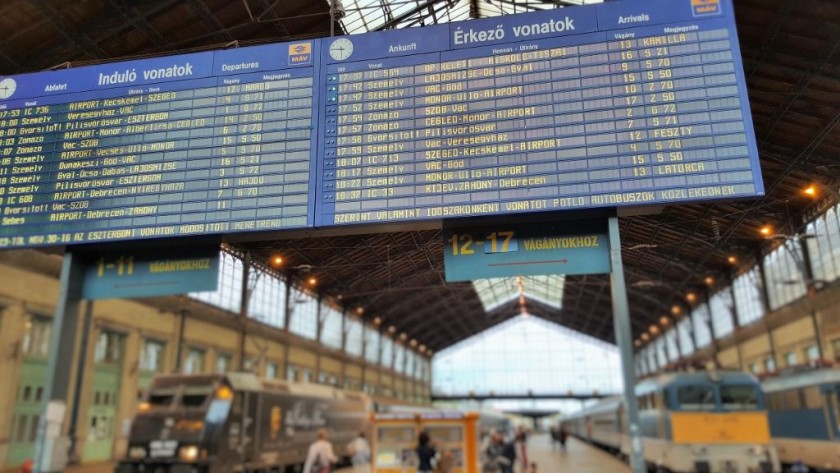 The departure board at Budapest-Nyugati station 